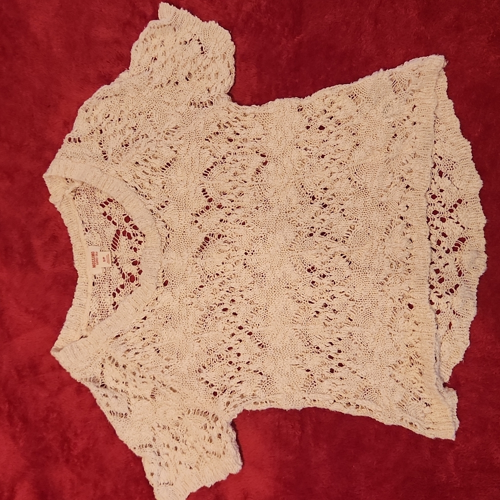 Womens Shirt Mossimo Supply Knit Woven Blouse Top White Short Sleeve Size Small